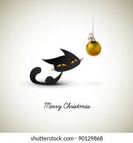 Little Cat Excited About Christmas Globe | Great Greeting for Pet Owners | Layered EPS10 Vector Background