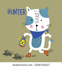 a little cat is finding  mouse funny animal cartoon