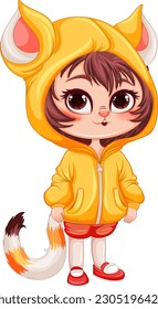 Little Cat Girl Hybrid in Fantasy Cartoon Style illustration