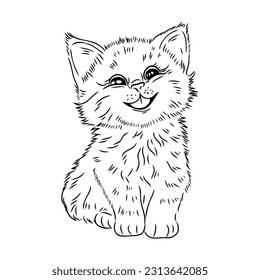 Little cat hand drawn isolated on white background
