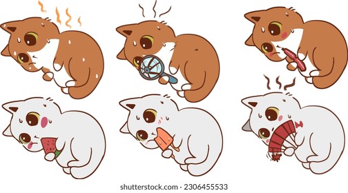 The little cat is hot and cute. vector illustration For decoration. transparent background no background