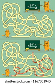 Little cat maze for kids with a solution