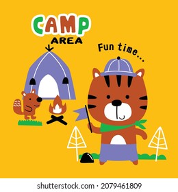 little cat on the camp funny animal cartoon