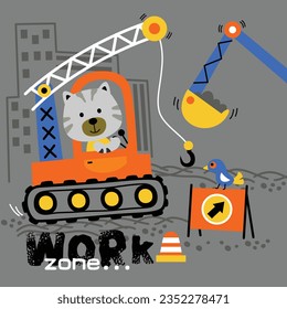 a little cat on the digger funny cartoon