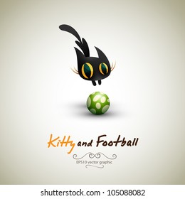 Little Cat playing with Football | Great Greeting for Pet Owners | Layered EPS10 Vector Background