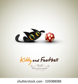 Little Cat playing with Football | Great Greeting for Pet Owners | Layered EPS10 Vector Background