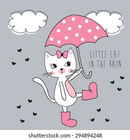 little cat in the rain vector illustration