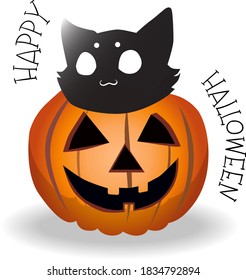 The little cat sits in a big orange pumpkin