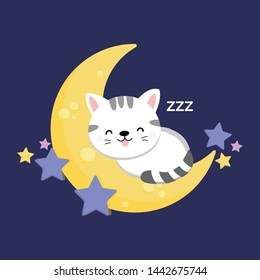 Little cat sleeping on the moon.