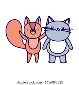 little cat and squirrel cartoon character on white background vector illustration
