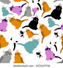 little cats pattern. pattern with cute cartoon doodle cats on white background. Little colorful kittens. Funny animals. Children's illustration. Vector image.