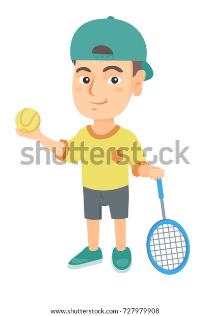 Little Caucasian Tennis Player Holding Tennis Stock Vector Royalty Free