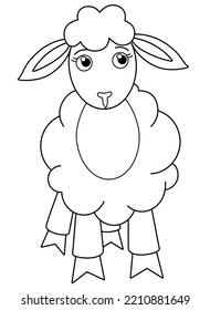 Pequeñas ovejas cautelosas - una imagen vectorial lineal para colorear. Esquema. Pequeñas ovejas, cordero para el libro de colorear para niños