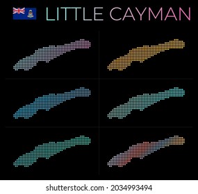 Mapa punteado de Little Caimán. Mapa de la Pequeña Caimán con estilo punteado. Las fronteras de la isla están llenas de hermosos círculos de gradientes lisos. Increíble ilustración vectorial.