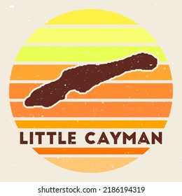 Little Cayman logo. Sign with the map of island and colored stripes, vector illustration. Can be used as insignia, logotype, label, sticker or badge of the Little Cayman.