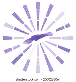 Pequeño arrebato de sol de Caimán. Rayos de rayas bajas y mapa de la isla. Magnífica ilustración vectorial.
