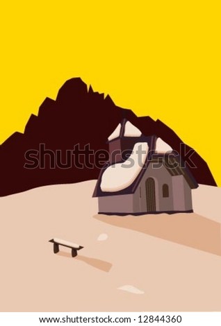 A little chapel on the top of a mountain at sunset