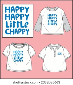 LITTLE CHAPPY GRAPHIC DESIGN WITH VARIOUS MOCK UP BABY BOYS FULL SLEEVE T SHIRT,CEW NECK T SHIRT, POLO T SHIRT TYPES VECTOR ILLUSTRATION

