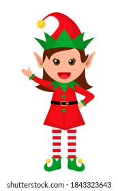 Little character of a funny girl elf in a suit. vector illustration isolated on white background