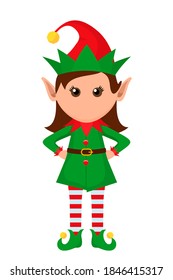 Little character of a funny girl elf in a suit. vector illustration isolated on white background