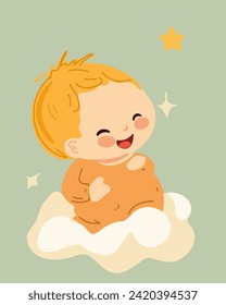 Niño pequeño y alegre en una nube, ilustración vectorial