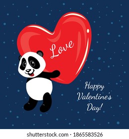 A little cheerful panda carries a big heart. Happy Valentine's day.
