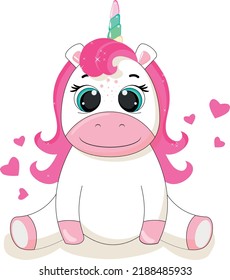 little cheerful pink unicorn girl