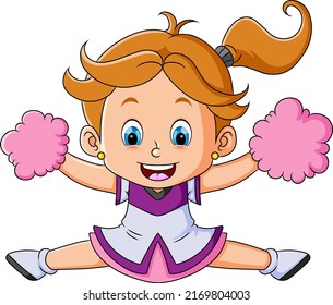 The little cheerleader girl is jumping and doing the attraction of illustration