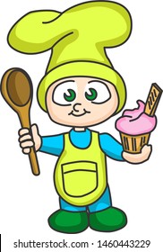 Little Chef with Cake and Spoon