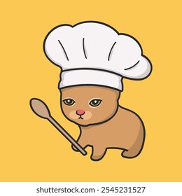 Little Chef Cat Meme Sticker Vector Cute Illustration