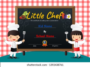 Little chef cooking class diploma certificate background design template