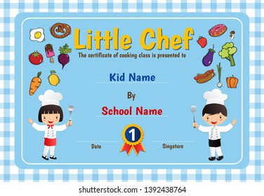 Little chef cooking class diploma certificate background design template