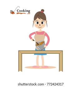 Little chef cooking isolated on white background. anime, cartoon, background - vector illustration Eps 10