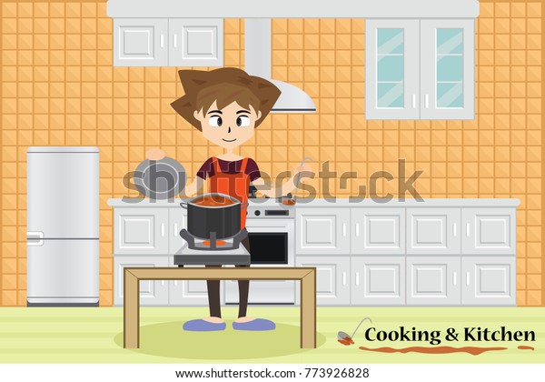 Little Chef Cooking Kitchen Anime Cartoon Stock Vector Royalty Free 773926828