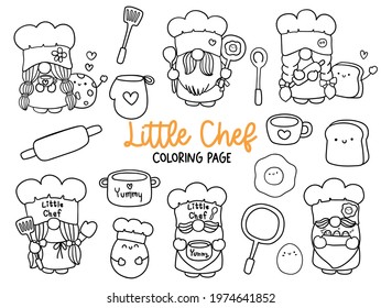 Little Chef Gnome Doodle, Kitchen Gnome Coloring Page.