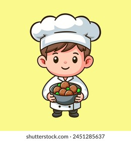 Little chef holding plate cartoon vector illustration