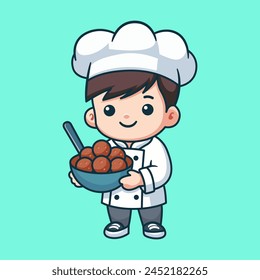 Little chef holding plate cartoon vector illustration