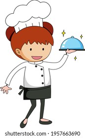 Little chef serving food cartoon character illustration