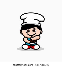 little chef vector design . donut boy vector design template cute kid chef cartoon design . smiling little chef