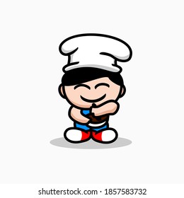 little chef vector design . donut boy vector design template cute kid chef cartoon design . smiling little chef