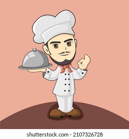 pequeño personaje de mascota de cheff con ilustración vectorial de sombrero de cheff. uso para libros o banner para niños. y usar el logotipo del restaurante y otros.