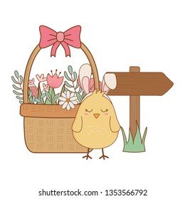 little chick with ears rabbit in floral basket easter character