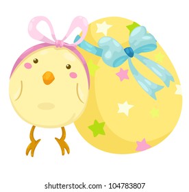 little chick with easter egg vector illustration on a white background