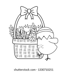 little chick with egg broken in basket floral easter character