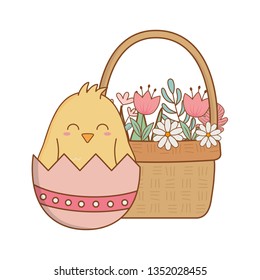 little chick with egg broken in basket floral easter character