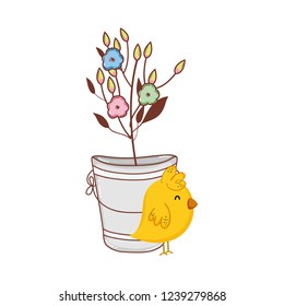 little chick farm with flowers in pot