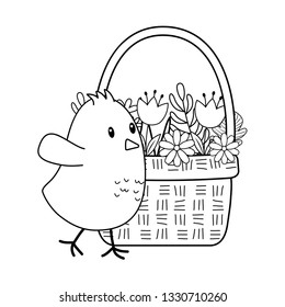 little chick with flowers in basket easter character