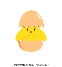 Little chick hatched from an egg, Animal cartoon vector illustration.