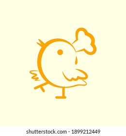 little chick icon logo vector illustration. Chicken, line on yellow background.