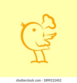 little chick icon logo vector illustration. Chicken, line on yellow background.